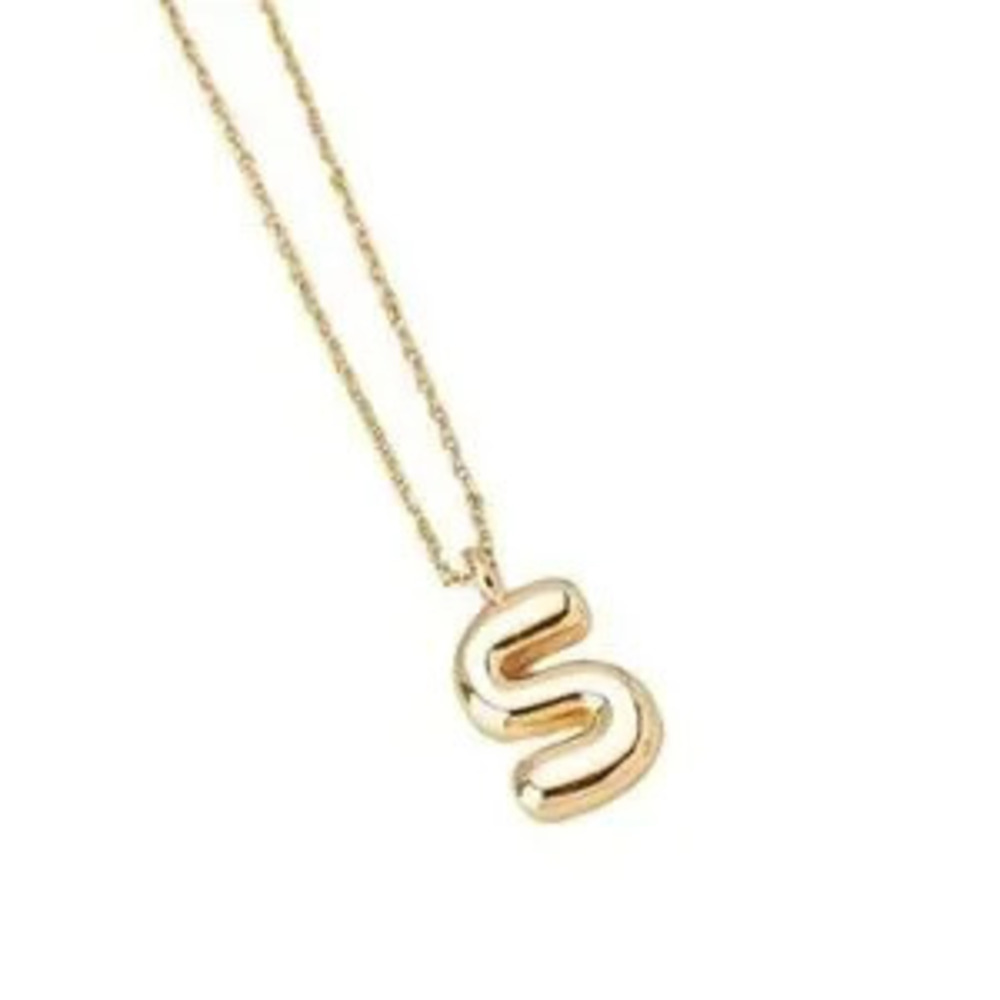 Gold Bubble Initial Letter Necklace